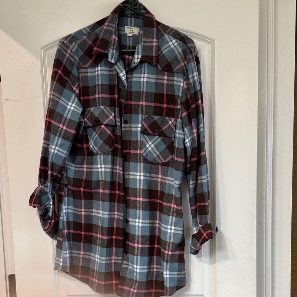 Women's Casual Plaid Button Down Shirt - Blue, Black, and Pink
